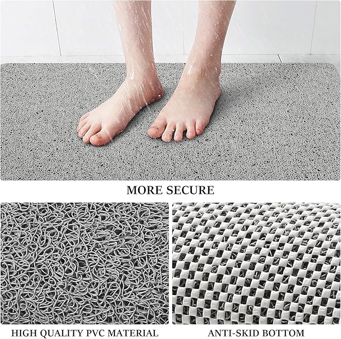 LuxStep Shower Mat Bathtub Mat,24x24 inch, Non-Slip Bath Mat with Drain, Quick Drying PVC Loofah Bathmat for Tub,Shower,Bathroom (Phthalate Free,Grey)
