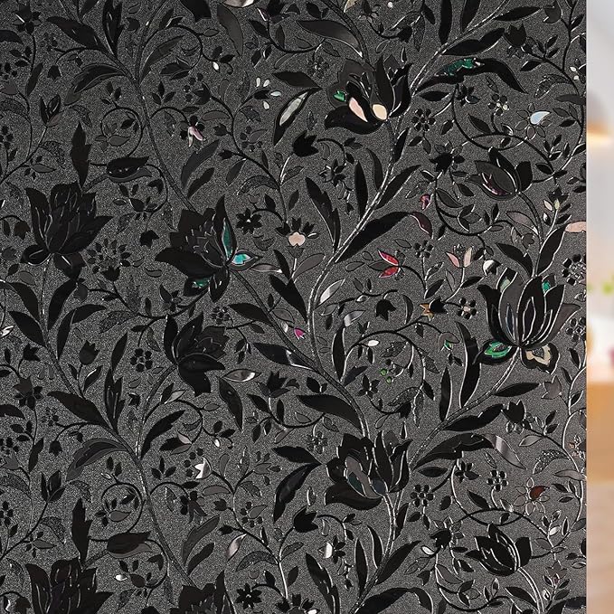rabbitgoo Total Blackout Window Film Sun Blocking, Black Privacy Window Film Light Blocker, Stained Glass Thermal Cling Heat Control, Room Darkening Glass Sticker for Door Covering, 23.6" x 78.7"