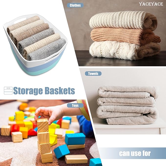 Large Basket for Blankets, Large Rope Baskets for Storage, Big Woven Cotton Bin for Nursery, Living Room, Cloth, Toy, Storage, 22"x17"x12"