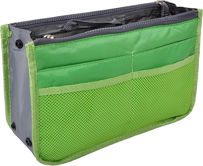 Vercord Purse Organizer Insert for Handbags Bag Organizers Inside Tote Pocketbook Women Nurse Nylon 13 Pockets Green Large