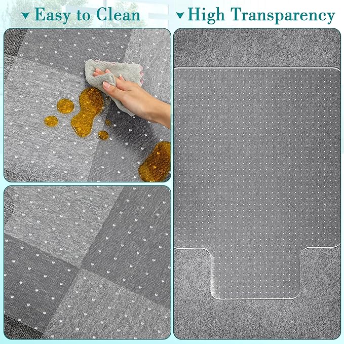 BesWin Office Chair Mat for Carpet, 48'' x 36'' Clear Floor Mat for Low and No Pile Carpeted Floors, Thick and Sturdy Carpet Protector for Work, Home, Gaming, Easy Glide and Flat Without Curling
