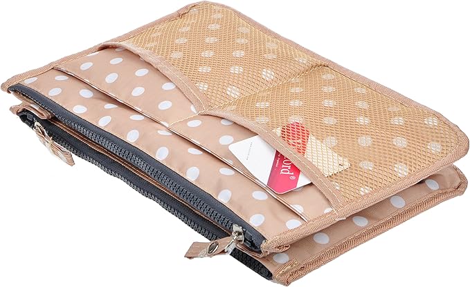 Vercord Updated Purse Handbag Organizer Insert Liner Bag in Bag 13 Pockets Beige Dot Medium