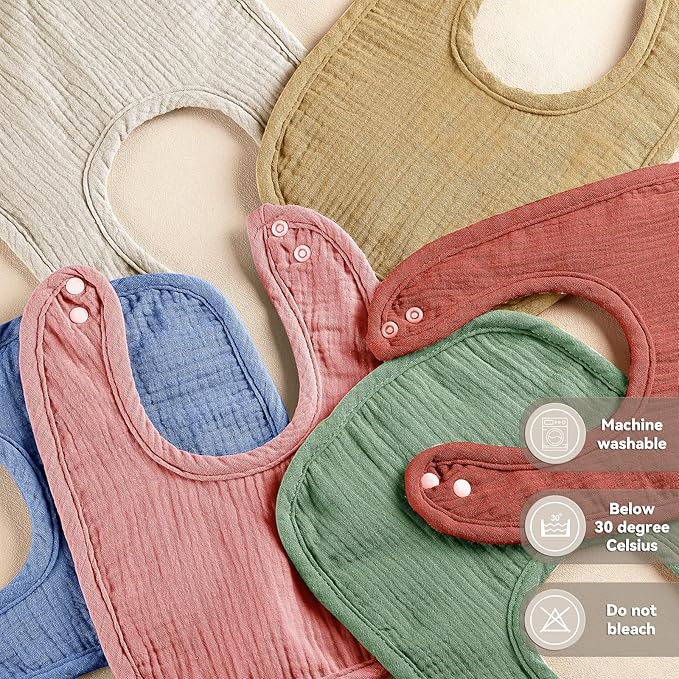 Muslin Baby Bibs for Unisex Boys Girls, Cotton Drool Bibs, Adjustable Newborn Bibs for Drooling and Teething