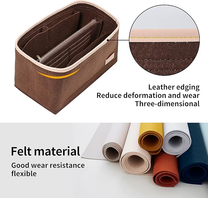 Purse Organizer Insert for Handbags, Fit Speedy 25 Neverfull Felt Tote Insert with Base Shaper Zipper Bag in Bag