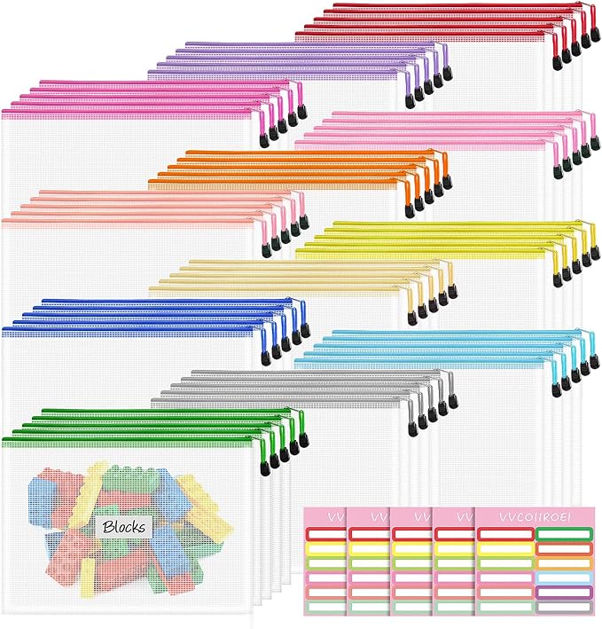 VVCOIIROEI 60pcs Mesh Zipper Pouch, A4 Zipper Bags for Organizing, Mesh Zipper Bag, File Organizer Pouches, Storage Pouch, Mesh Zipper Pouches for Organizing, School Office Supplies