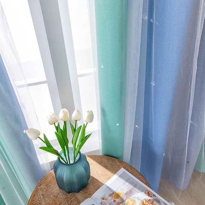XiDi Curtains for Girls Bedroom Kids Room Unicorn Princess Theme Home Decor Room Darkening Grommet Window Curtains 63 Inches Length Blue Green Grey, W34 X L63 2 Panels