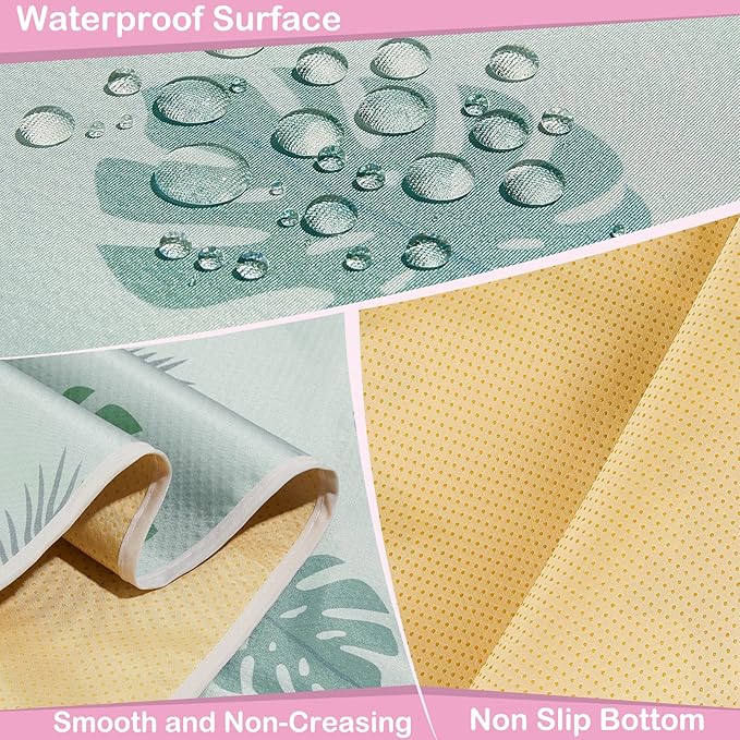 Basumee Splat Mat High Chair Mat Waterproof Baby Play Splat Mat for Under High Chair Food Catcher Highchair Mat for Floor Non Slip Bottom, Blue Leaves, 51x51 Inches