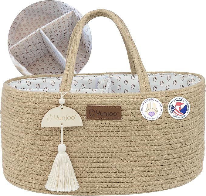 Yunioo Baby Diaper Caddy Organizer, Portable Nursery Storage Basket with Sturdy Handle Diaper Caddy Basket, Car Caddy for Diapers and Baby Wipes, Newborn Essentials