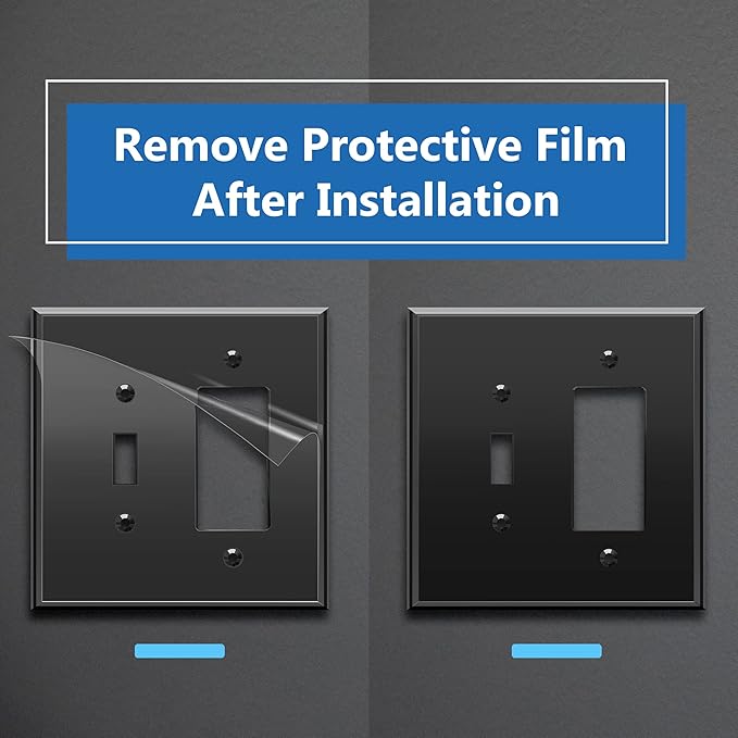 LIDER Reflective Acrylic Combination Wall Plate, Mirrored Double Switch Plate, Combo Toggle Switch and Decorator Outlet Cover, Acrylic Glass Oversized 2-Gang 5.25" x 5.25" LWP-1131O-ABK5P Black 5 Pack