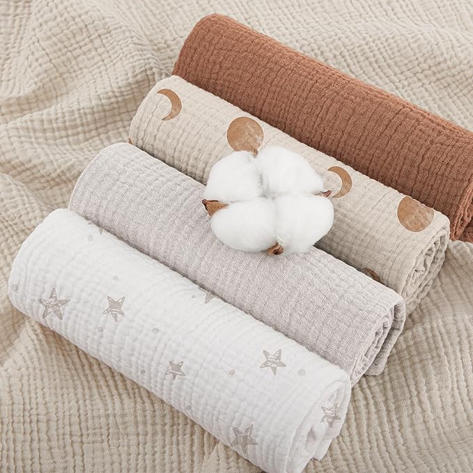 Susurration Muslin Burp Cloths for Infant Boy Girl 5 Pack, 100% Cotton Burping Cloths for Babies Burp Rags 23.6 * 23.6 inch, Baby Essentials Gifts-White