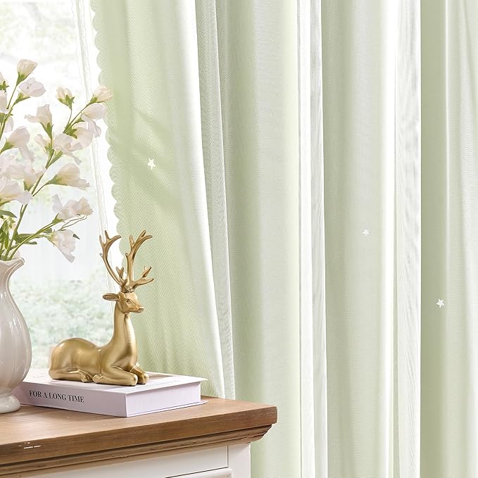 XiDi Sage Green Blackout Curtains for Kids Bedroom 96 Inches Long 2 Panels Thermal Insulated Energy Saving Living Room Window Treatment Curtains Star Blackout Drapes Nursery Kids, W34xL96 Inch, Sage