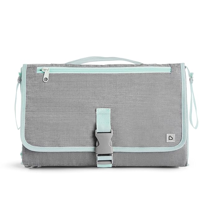 Munchkin Portable Changing Pad – Lightweight and Compact Baby Diaper Changing Mat with Silver-Ion Technology, Includes 12 Diaper Disposal Bags, Grey