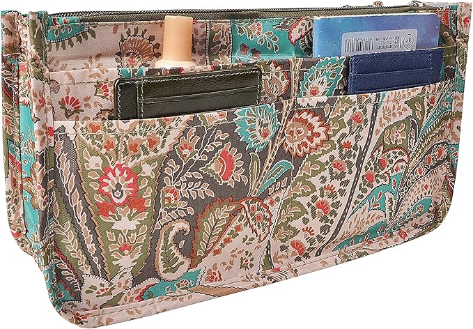 Vercord Patterned Purse Handbag Tote Pocketbook Bag Organizer Insert with Zipper Handle for Women Medium Peacock Flower