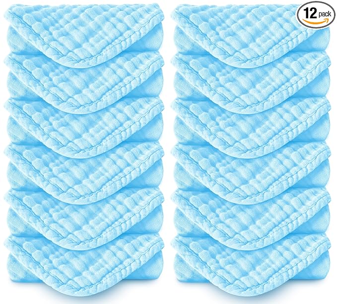Spotted Play Muslin Burp Cloths 100% Cotton Large 20''x10'' Extra Soft and Absorbent Baby Wash Cloths Spit Up Rags - Baby Burping Cloth for Boys Girls Items(12 Pack Aquamarine)