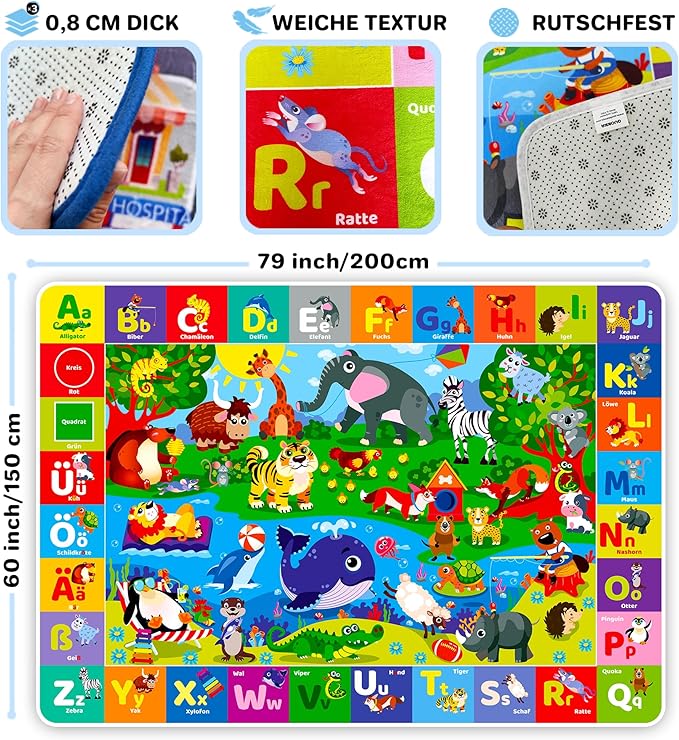 QUOKKA Baby Mat for Floor Play for Babies 6-12 Months – Super Soft Baby Floor Play Mat for Toddlers 1-3 – Extra Thick Medium Plush Rug for Nursery – Padded Foldable Activity Infant Playroom Carpet