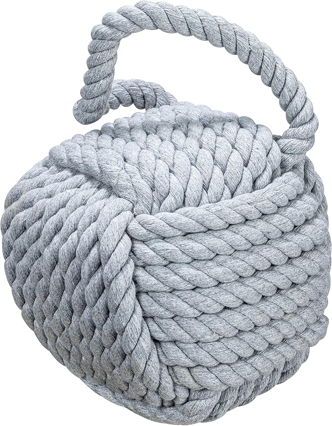 Nautical Rope Knot Decorative Cotton Door Stop, Grey
