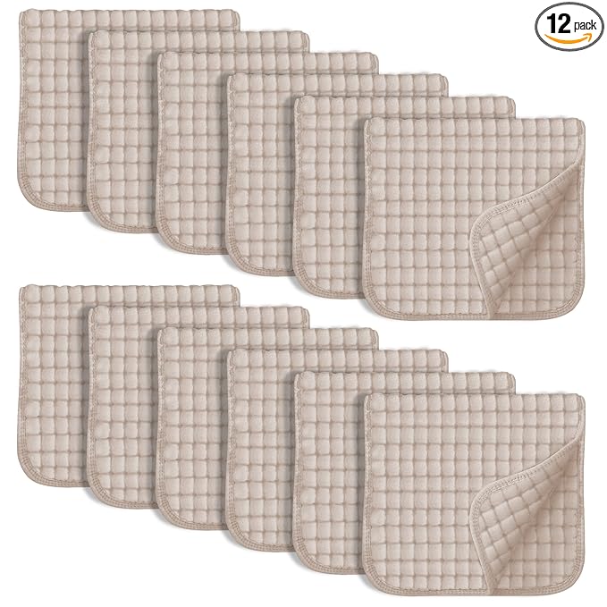 SWEET DOLPHIN 12 Pack Muslin Burp Cloths Large 100% Cotton Hand Washcloths for Baby - Baby Essentials Extra Absorbent and Soft Boys & Girls Milk Spit Up Rags for Newborn Registry - Brown, 20" X10"