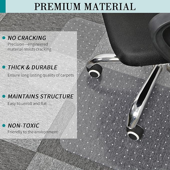 BesWin Office Chair Mat for Carpets, 36" x 48" Low Pile Carpet Protector Mat for Office Chair, Heavy Duty Computer Desk Floor Mat for Carpeted Floors for Home/Offices, Easy Glide(48" x 36" with Lip)