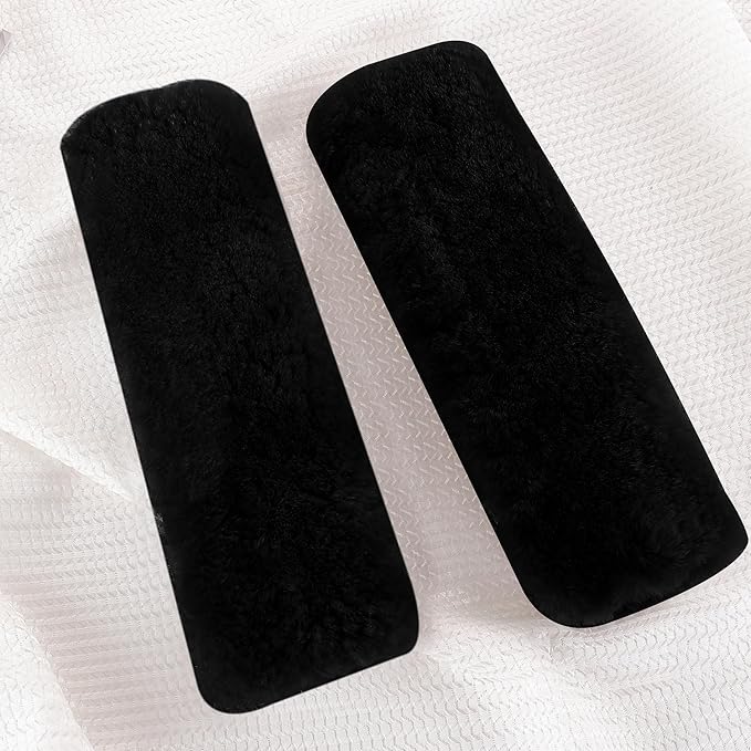 Amooca Authentic Sheepskin Seatbelt Cover Real Wool Car Truck SUV Airplane Seat Belt Shoulder Pad for Carmera Backpack Straps Neck Cushion Protector 2 Pack Black