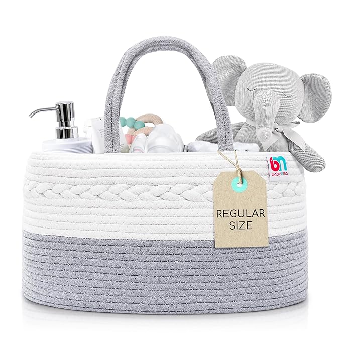 Babynma Rope Diaper Caddy - Storage for Baby and Toddler Items - Portable Cotton Organizer Easily Holds Diapers, Wipes, Clothing - Useful for Nursery, Bedroom (Gray, Regular)