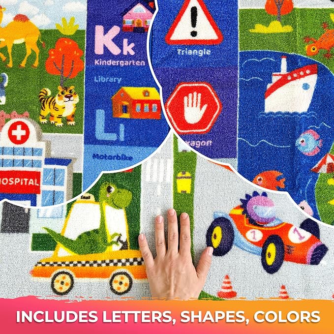 QUOKKA Small Classroom Boys Rug for Kids - 60x41 ABC Rugs for Playroom - Bedroom Alphabet Learning Area Rug - Boy Toddler Rugs - Boys and Girls - Kids Room Carpet