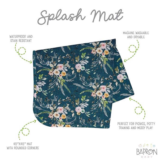 BapronBaby Boho Floral Splash Mat - Waterproof Catch-All for Under High Chairs, Floors, Tables, Playtime or Arts & Crafts - Machine Washable - 45" x 45”