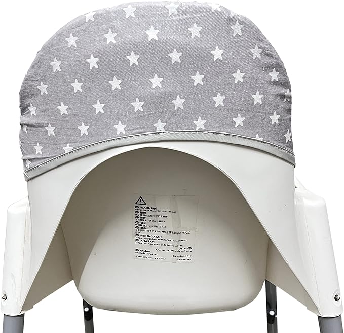 ZARPMA Cotton Seat Covers Compatible for IKEA Antilop Highchair,Cotton Surface and Cotton Padded Foldable Baby Highchair Cover for Child Chair Cushion(Grey Star)