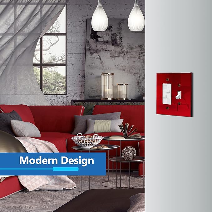 LIDER Reflective Acrylic Combination Wall Plate, Mirrored Double Switch Plate, Combo Toggle Switch and Decorator Outlet Cover, Acrylic Glass, Oversized 2-Gang 5.25" x 5.25", LWP-1131O-ARD, Red