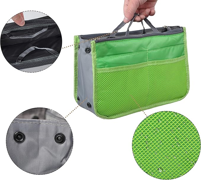 Vercord Purse Organizer Insert for Handbags Bag Organizers Inside Tote Pocketbook Women Nurse Nylon 13 Pockets Green Medium