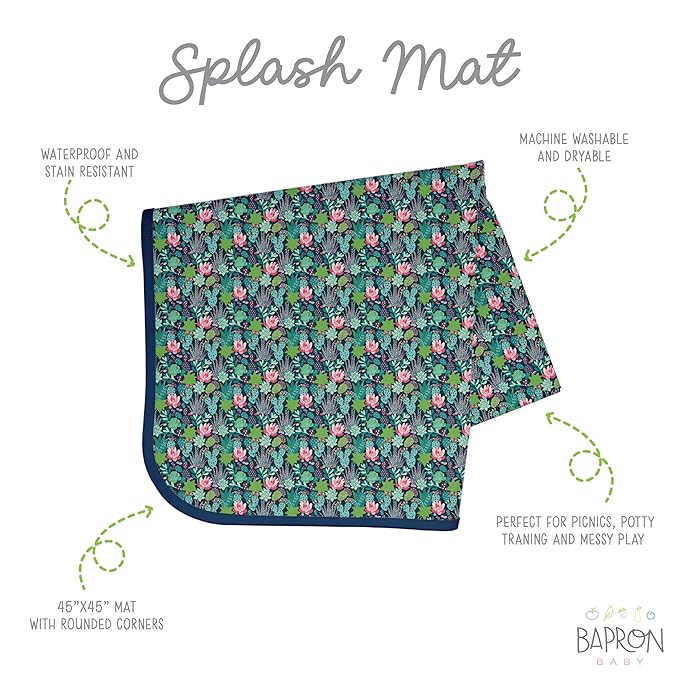 BapronBaby Desert Floral Splash Mat - Waterproof Catch-All for Under High Chairs, Floors, Tables, Playtime or Arts & Crafts - Machine Washable - 45" x 45”