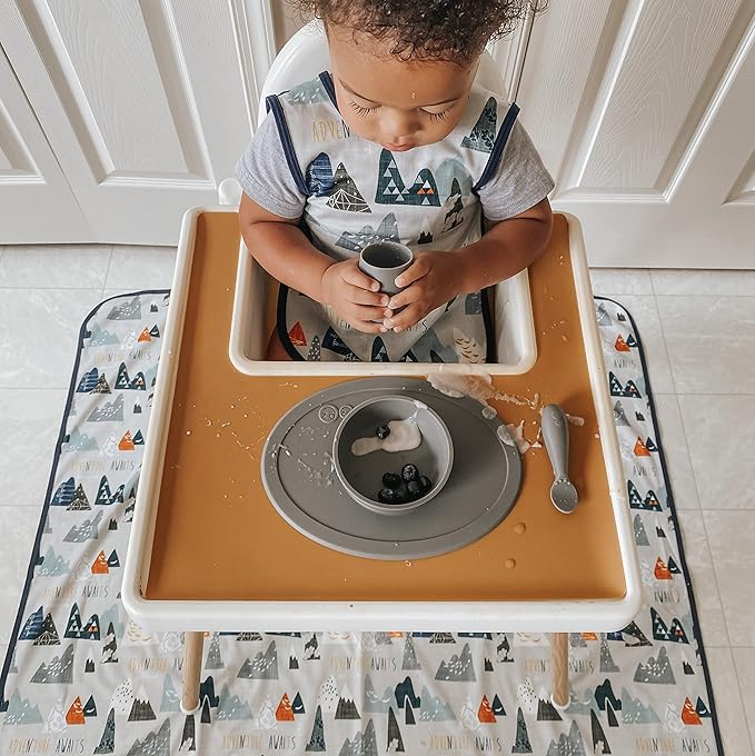 BapronBaby Adventure Awaits Splash Mat - Waterproof Catch-All for Under High Chairs, Floors, Tables, Playtime or Arts & Crafts - Machine Washable - 45" x 45”