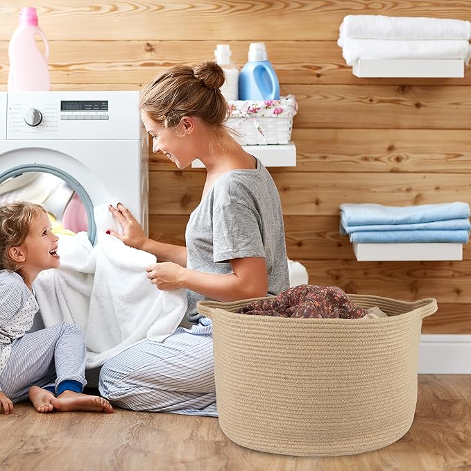 XUANGUO Large Jute Rope Storage Basket Blankets Basket Living Room 22"x12" Toy Baskets for Kids and Dogs Woven Laundry Baskets for Clothes Towels Baby Toy Storage