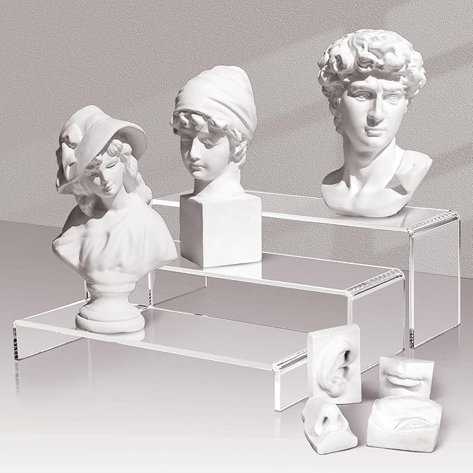 LFTYTUO 2 Set Large Acrylic Clear Display Risers, 3 Sizes 12" Rectangular Showcase Collectibles Display Shelf, 5mm Thick Desktop Display Stand Holder for Figures, Jewelry, Perfume, Toys