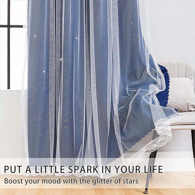 XiDi Black Out Curtains for Bedroom, Double Layer Unicorn Curtains for Kids Room, Girls Bedroom, Living Room - 84 Inches Long 2 Panel