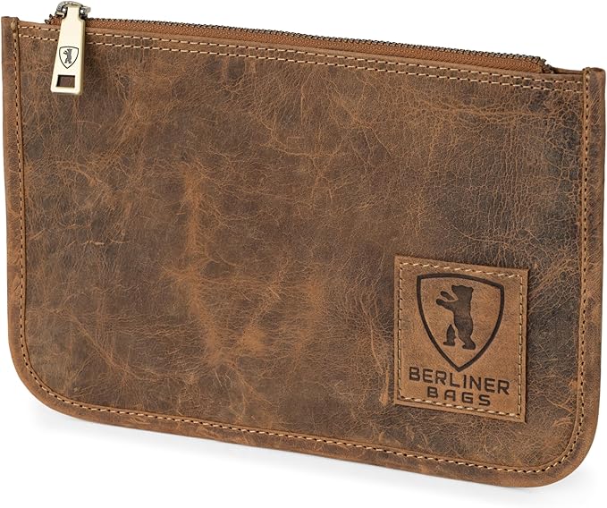 BERLINER BAGS Vintage Genuine Leather Document Organizer Theo M, Passport Holder and Travel Wallet - Brown
