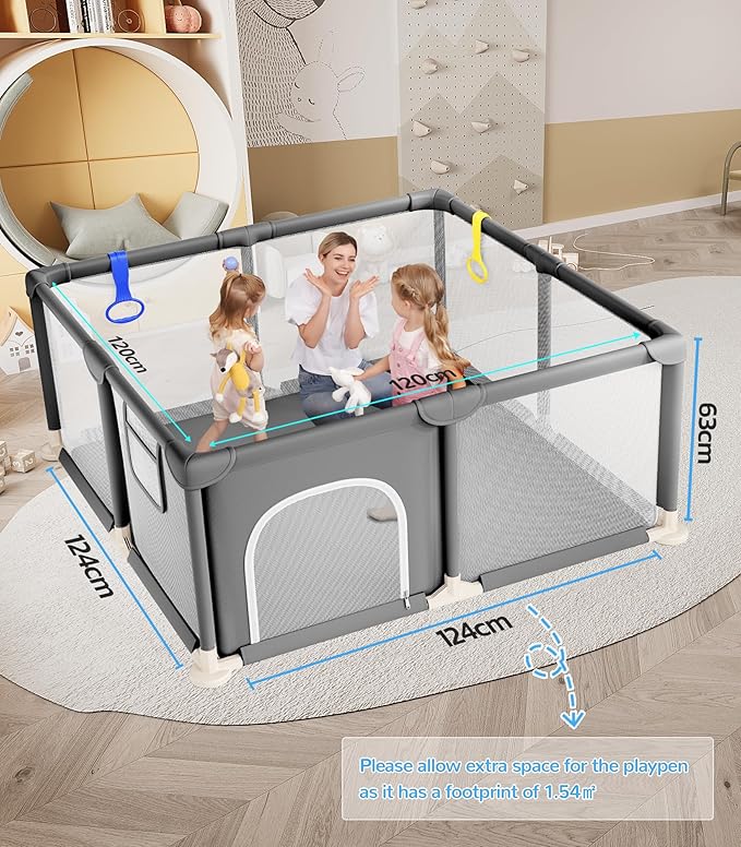 Dripex Baby Playpen, 47×47 Inch Small Playpen for Babies, Enhanced Safety Baby Play Yard for Indoor & Outdoor, Infant Play Pen with Soft Breathable Visible Mesh, Anti-Fall Design & Easy Setup, Grey