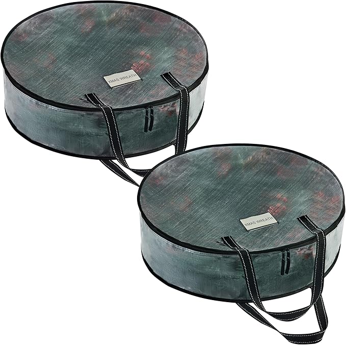 VENO 36 Inch Wreath Storage Container, 2 Pack Clear Round Christmas Wreath Storage Bag, Heavy Duty Clear Holder with Wall Hanging Handles