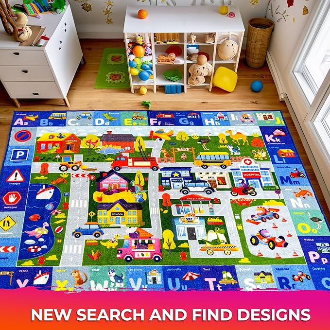 QUOKKA Small Classroom Boys Rug for Kids - 60x41 ABC Rugs for Playroom - Bedroom Alphabet Learning Area Rug - Boy Toddler Rugs - Boys and Girls - Kids Room Carpet