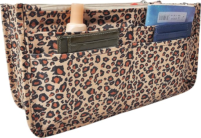 Vercord Patterned Purse Handbag Tote Pocketbook Bag Organizer Insert with Zipper Handle for Women Medium Leopard