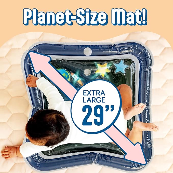 SplashEZ Lights Up Tummy Time Water Mat for Babies, Large Baby Water Mat Tummy Time for Sensory Play with LED Glowing Fishes, Inflatable Fun Play Pad for Infants & Toddlers 3 to 36 mo