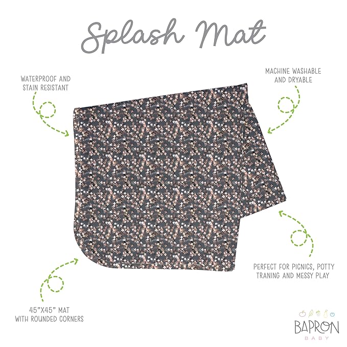 BapronBaby Ditsy Floral Splash Mat - Waterproof Catch-All for Under High Chairs, Floors, Tables, Playtime or Arts & Crafts - Machine Washable - 45" x 45”
