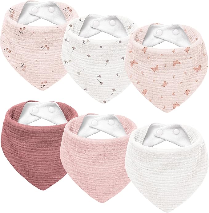 Susurration Muslin Baby Drool Bibs 6Pack Soft Triangular Adjustable Baby Bandana Bibs for Unisex Baby Girls & Boys