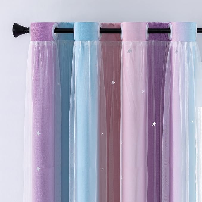 XiDi Curtains for Bedroom Decor, Rainbow Pink Purple/42/63