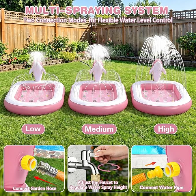 Splash Pads for Toddlers 1-3, Dolphin Toy Sprinkler for Kids, Outdoor Play Mat for Babies, 68" Backyard Inflatable Kiddie Pool, Splash Pad for Kids Ages 4-8, Birthday Gifts for 1 Year Old Boy Girl