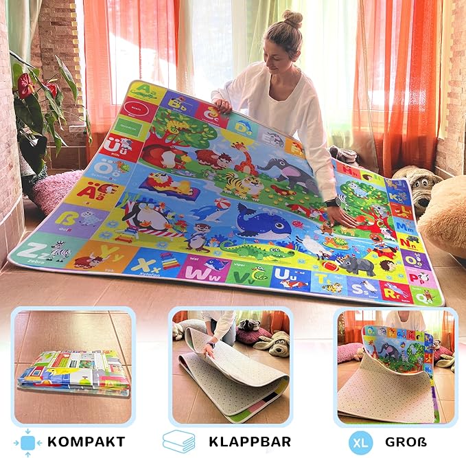QUOKKA Baby Mat for Floor Play for Babies 6-12 Months – Super Soft Baby Floor Play Mat for Toddlers 1-3 – Extra Thick Medium Plush Rug for Nursery – Padded Foldable Activity Infant Playroom Carpet