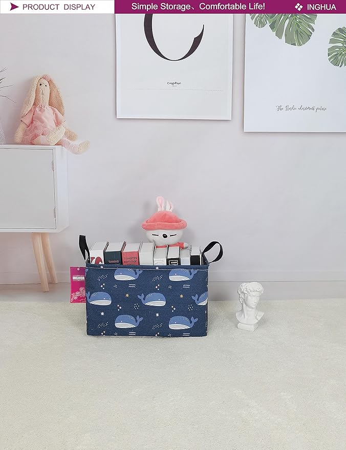 INGHUA Rectangular Storage Basket Fabric Organizer Bin for Toys,Books,Clothes,Gifts,Pets-Perfect for Home,Office,Nursery,Dorm,Shelf(Rec-Blue Whale )