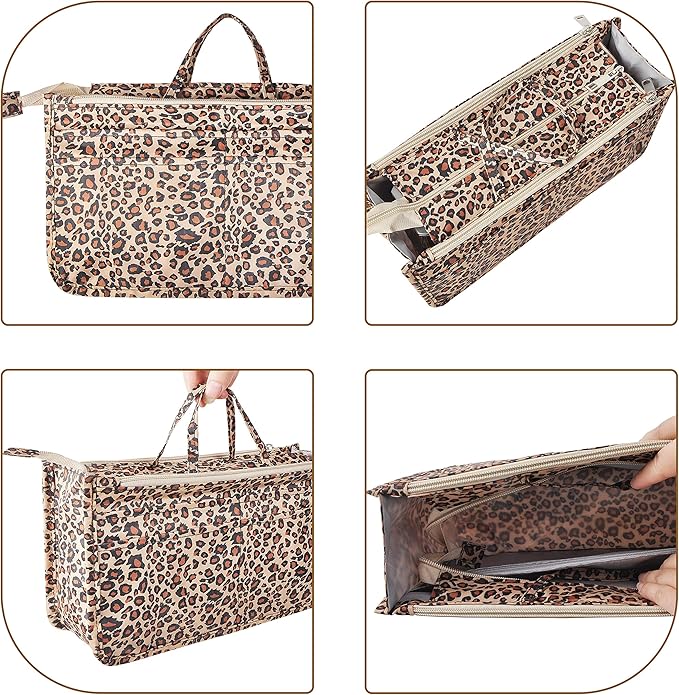 Vercord Patterned Purse Handbag Tote Pocketbook Bag Organizer Insert with Zipper Handle for Women Medium Leopard