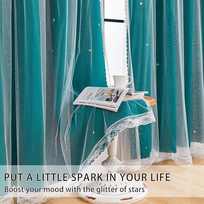 XiDi Black Out Curtains for Girls Bedroom Decor, Unicorn Curtains for Kids Room, Blackout Curtains for Living Room 63 inchs Long 34 inches Wide 2 Panel Teal