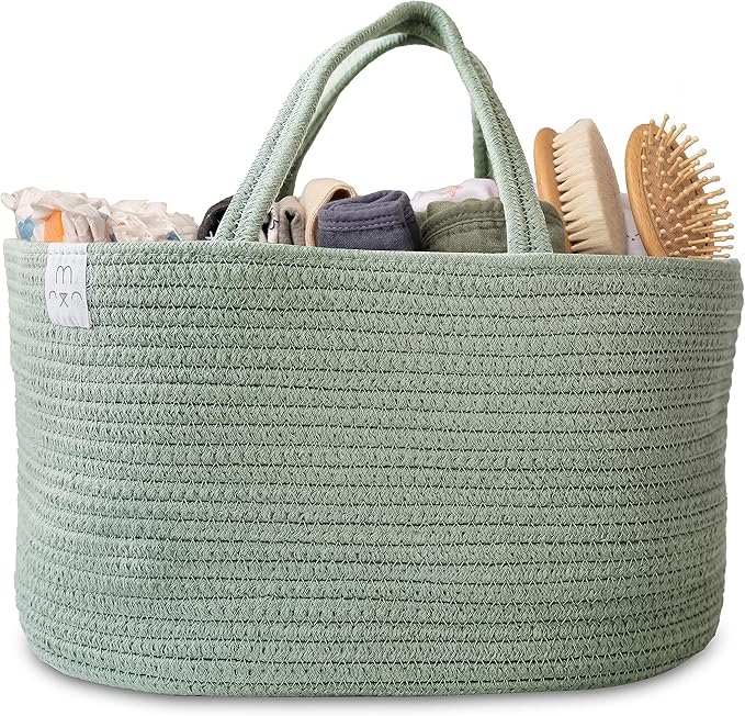 Natemia Diaper Caddy Organizer - Large, Lily Pad - Portable Rope Handles For Car Organizer - Three Compartments for Storage - Versatile Gift Bag For Baby Shower & Registry