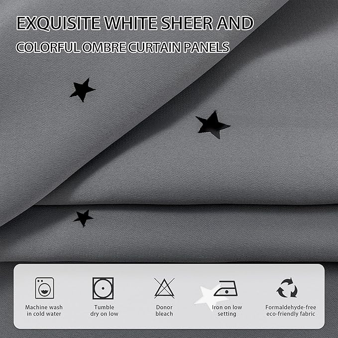 XiDi Grey Curtains for Bedroom 63 Inches Long 2 Panels Hollow Star Curtains Thermal Insulated Modern Luxury Unicorn Decor for Little Girl Kids Room Living Room Gray Blackout Curtains 34W x 63L